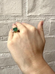 Contemporary 5 Carat Emerald & Diamond Cocktail Ring 18K Gold