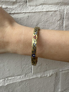 Vintage Enamel Bangle Bracelet 14K Yellow Gold