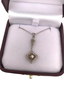 Art Deco Era Diamond Pendant 14K White & Yellow Gold