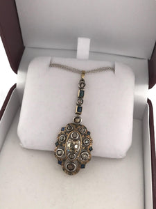 Georgian Era Old Mine Cut Brown Diamond & Sapphire Necklace