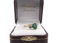 Vintage Emerald & Diamond Three Stone Ring 18K