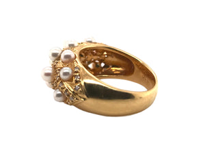 18K Yellow Gold Diamond & Pearl Ring