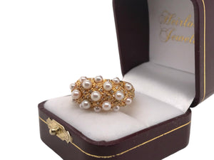 18K Yellow Gold Diamond & Pearl Ring