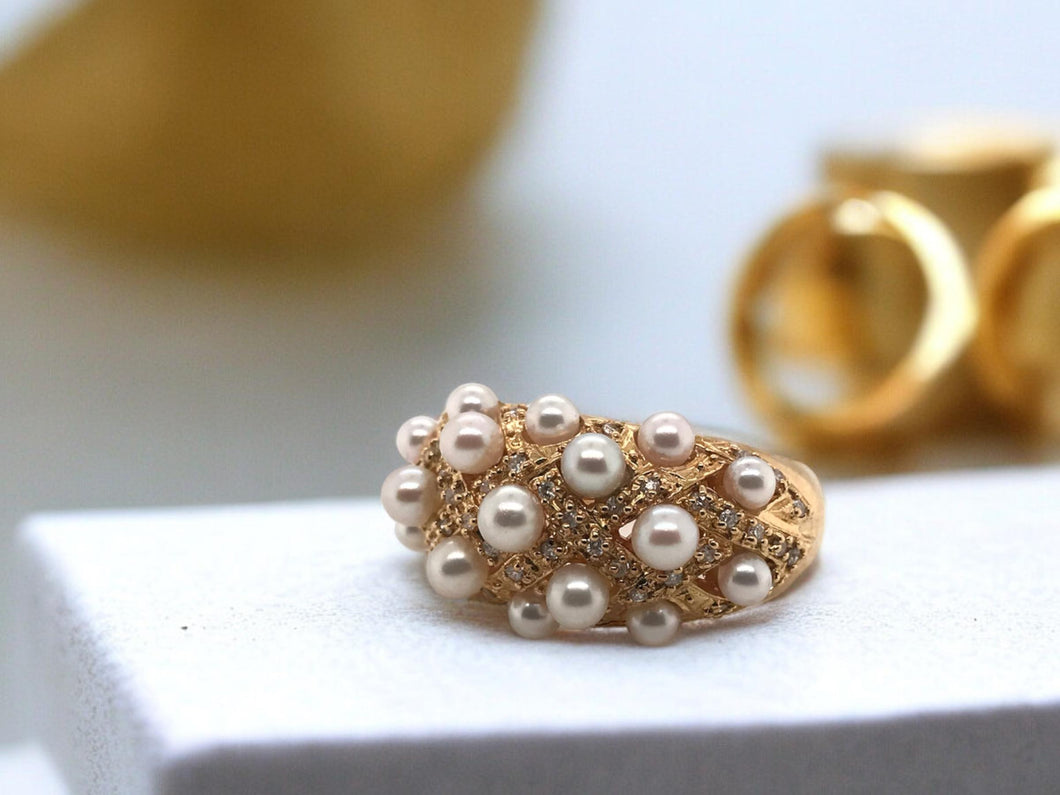 18K Yellow Gold Diamond & Pearl Ring