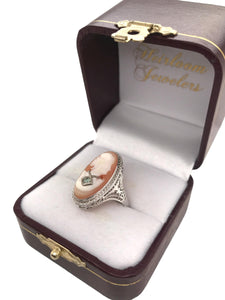 Art Deco 10K White Gold Cameo Ring