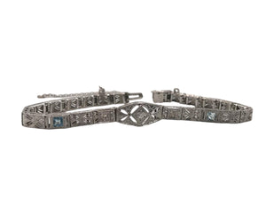 Art Deco Aquamarine & Diamond Filigree Braclet