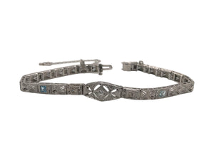 Art Deco Aquamarine & Diamond Filigree Braclet