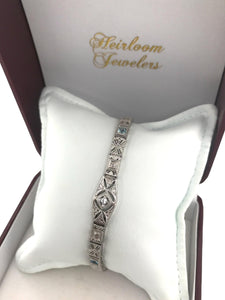 Art Deco Aquamarine & Diamond Filigree Braclet