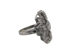 Art Deco Diamond Filigree Cocktail Ring 18K White Gold