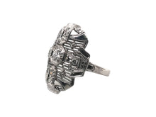 Art Deco Diamond Filigree Cocktail Ring 18K White Gold