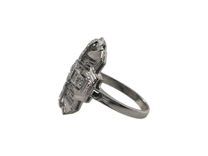 Art Deco Diamond Filigree Cocktail Ring 18K White Gold