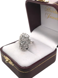 Art Deco Diamond Filigree Cocktail Ring 18K White Gold