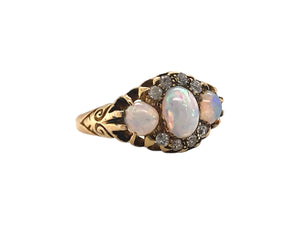 Edwardian Opal & Diamond Ring 18K Yellow Gold