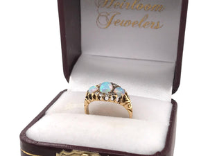 Edwardian Opal & Diamond Ring 18K Yellow Gold