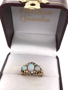 Edwardian Opal & Diamond Ring 18K Yellow Gold