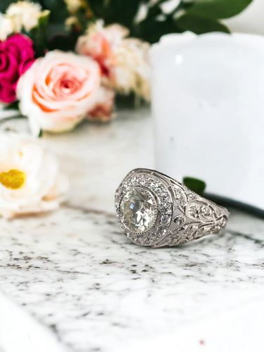 Edwardian 2.06 Carat Vintage Diamond Halo Engagement Ring