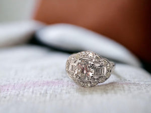 Platinum 1.0 Carat Old European Cut Diamond Engagement Ring