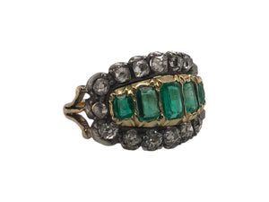 Georgian Era Emerald & Diamond Cocktail Ring