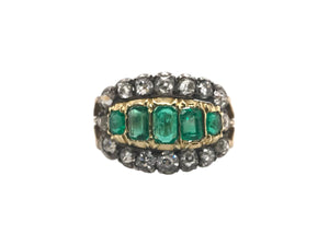 Georgian Era Emerald & Diamond Cocktail Ring