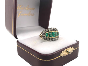 Georgian Era Emerald & Diamond Cocktail Ring