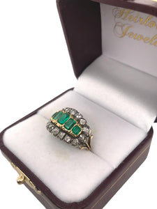 Georgian Era Emerald & Diamond Cocktail Ring