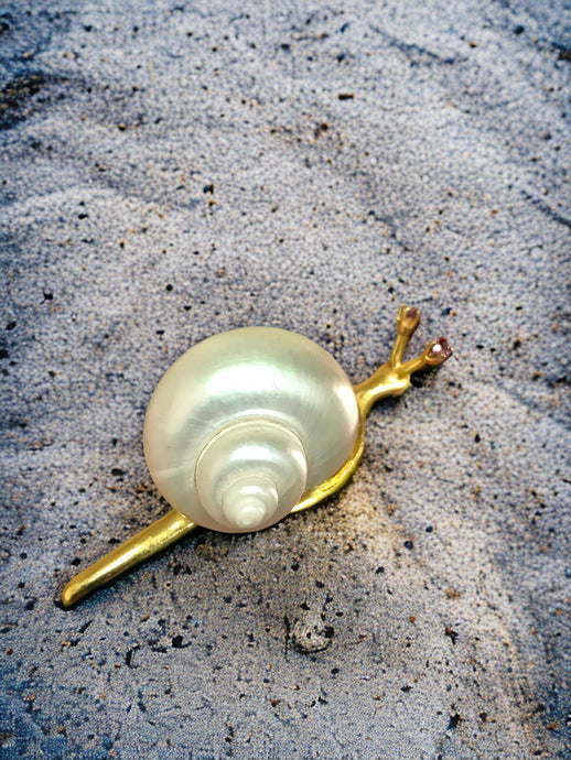 14K Gold Pearl Snail Brooch