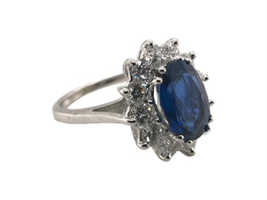 GIA Sapphire & Diamond Halo Ring 14K White Gold