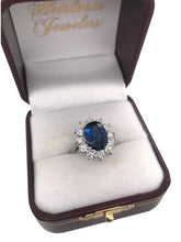 GIA Sapphire & Diamond Halo Ring 14K White Gold