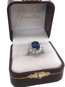 GIA Sapphire & Diamond Halo Ring 14K White Gold