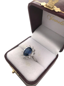 GIA Sapphire & Diamond Halo Ring 14K White Gold