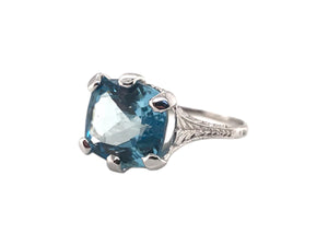 Art Deco 4.78 Carat Aquamarine Ring 18K White Gold