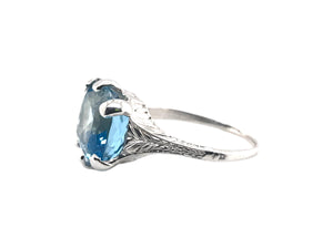 Art Deco 4.78 Carat Aquamarine Ring 18K White Gold