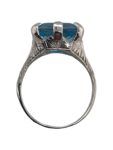 Art Deco 4.78 Carat Aquamarine Ring 18K White Gold