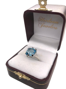 Art Deco 4.78 Carat Aquamarine Ring 18K White Gold