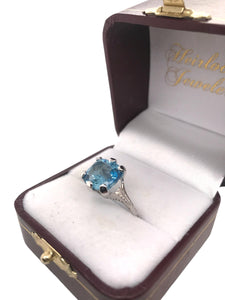 Art Deco 4.78 Carat Aquamarine Ring 18K White Gold