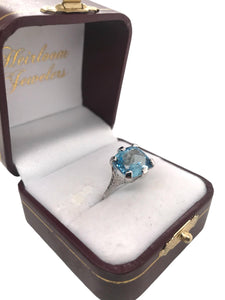 Art Deco 4.78 Carat Aquamarine Ring 18K White Gold