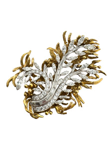 Retro Marquise & Baguette Diamond Floral Brooch 4 Carats