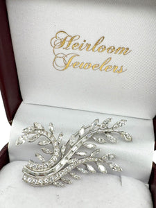 Retro Marquise & Baguette Diamond Floral Brooch 4 Carats