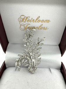 Retro Marquise & Baguette Diamond Floral Brooch 4 Carats