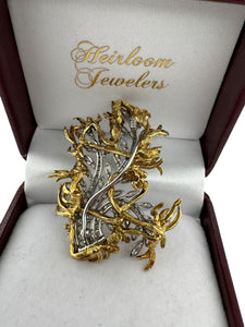 Retro Marquise & Baguette Diamond Floral Brooch 4 Carats