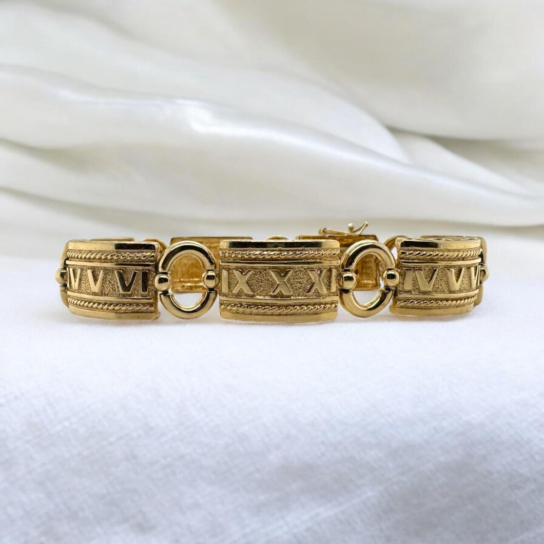 Heavy 14K Yellow Gold Roman Numeral Bracelet