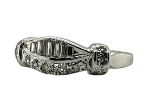 Unique Baguette & Round Diamond Band 14K White Gold