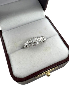 Unique Baguette & Round Diamond Band 14K White Gold