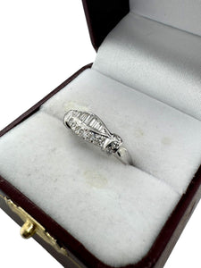 Unique Baguette & Round Diamond Band 14K White Gold