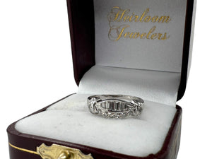 Unique Baguette & Round Diamond Band 14K White Gold