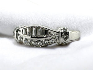 Unique Baguette & Round Diamond Band 14K White Gold