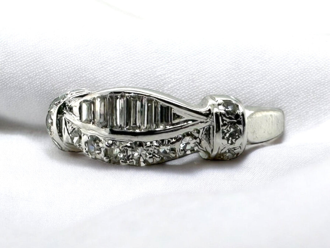 Unique Baguette & Round Diamond Band 14K White Gold