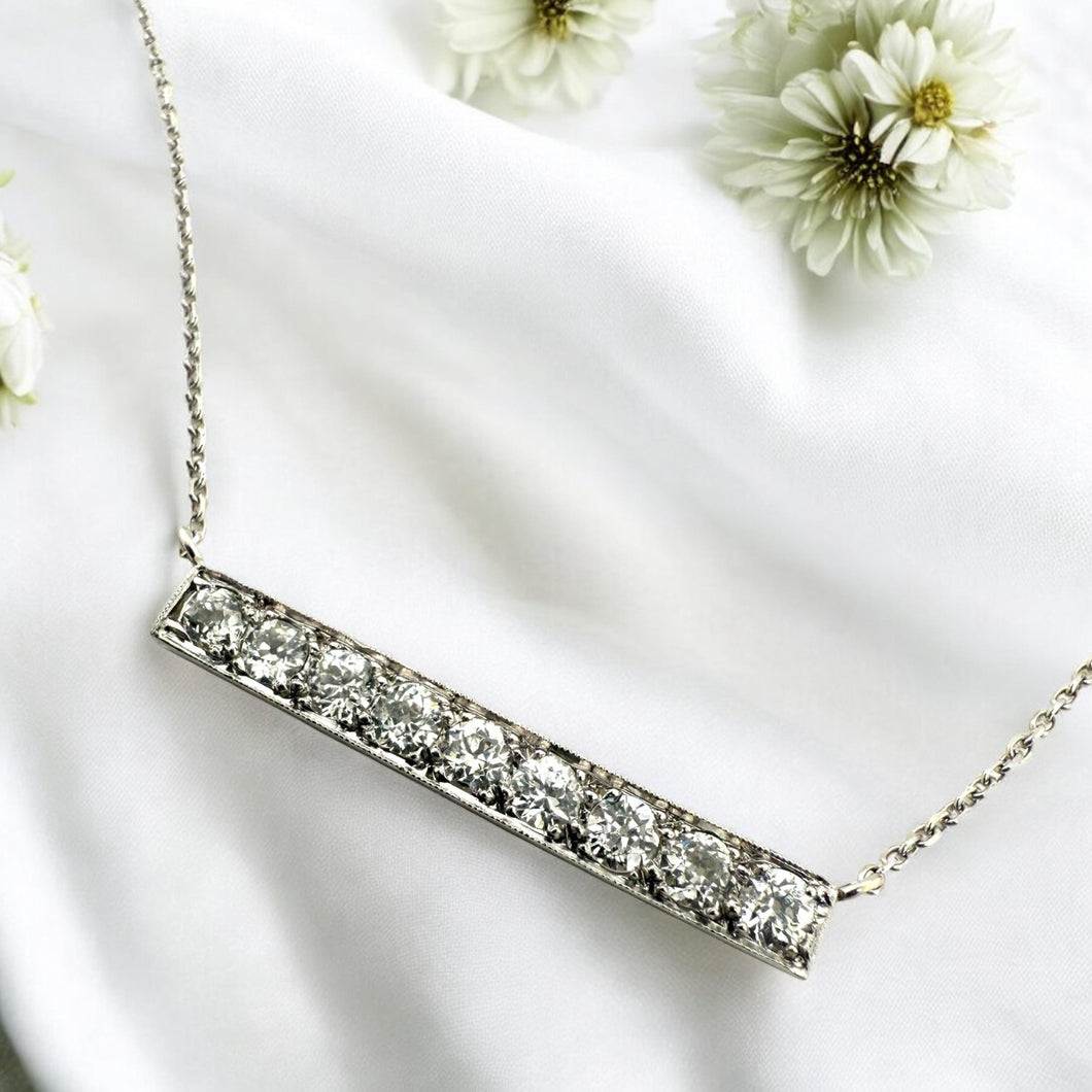 Vintage Diamond Bar Necklace 1 Carat