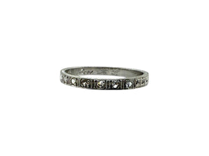 Vintage 18K White Gold Engraved Diamond Wedding Band