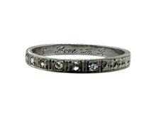 Vintage 18K White Gold Engraved Diamond Wedding Band